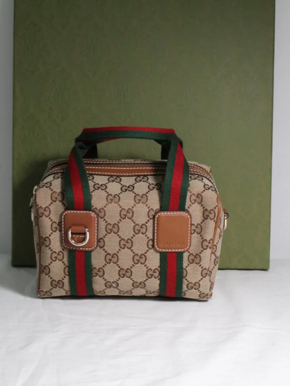 NEW Gucci GG Canvas Web HBG Tote Top Handle Mini Shoulder Bag Crossbody 859975